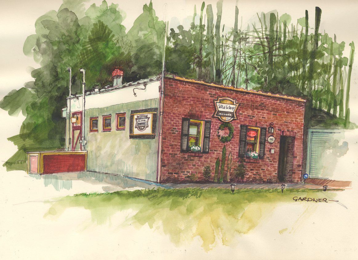 Shrewd Fox Brewery building watercolor rendition