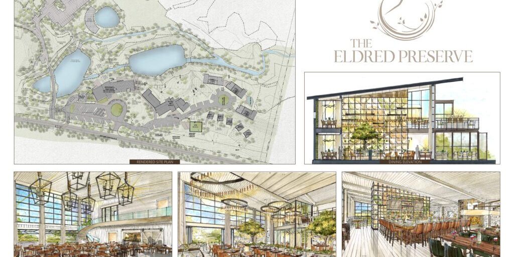 interior design renderings and topographical map of the eldred preserve property